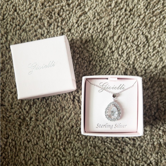Gioielli Sterling Silver 925 Cubic Zirconia Teardrop Pendent Necklace - Picture 1 of 2